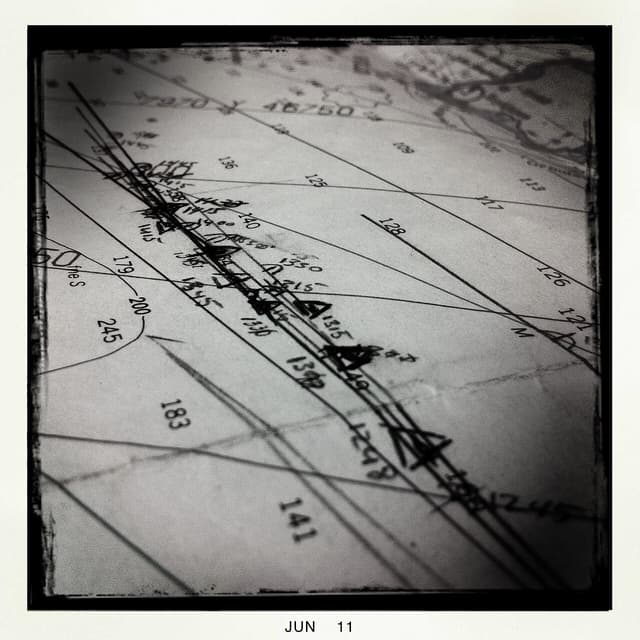 Navigation chart used for plotting a course at sea