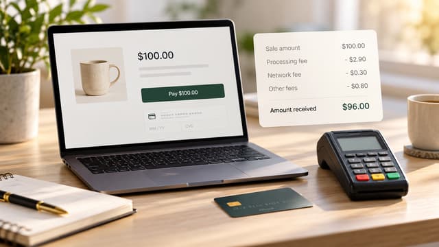 Credit cards resting on a laptop keyboard, illustrating the cost of accepting online payments.